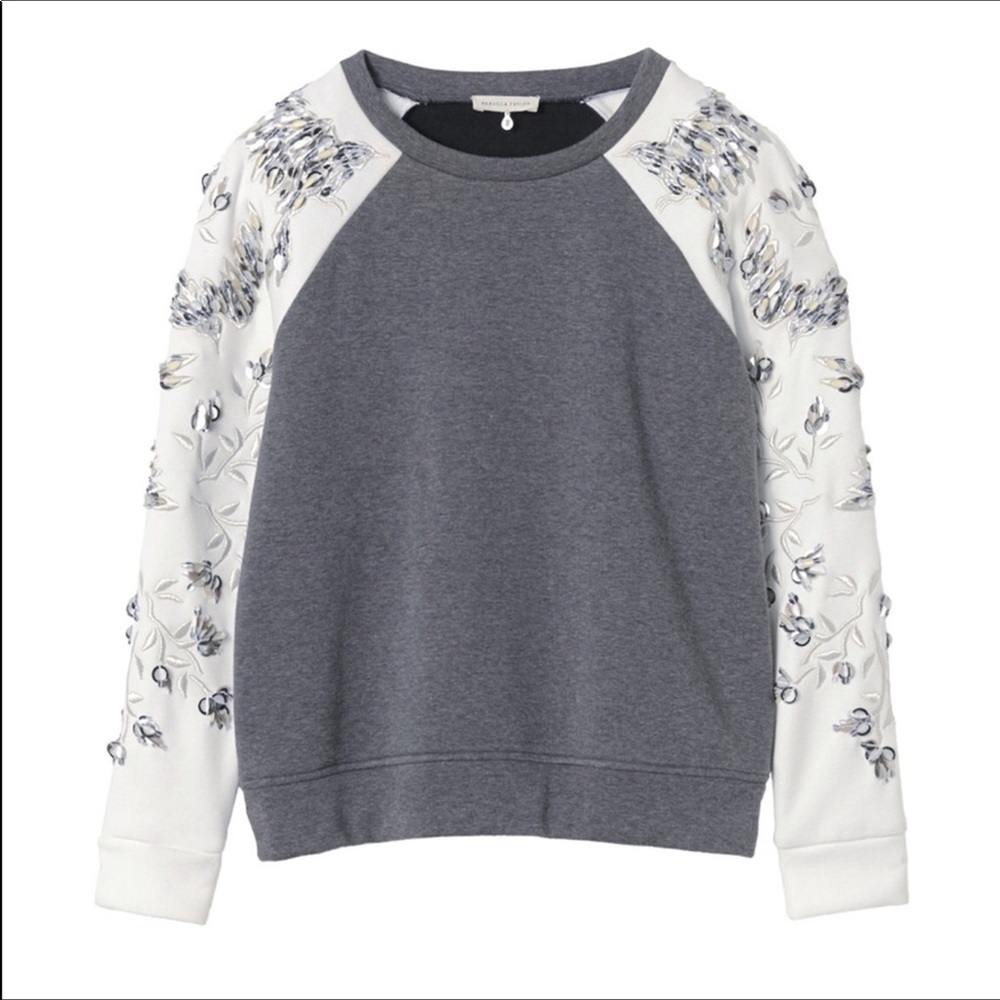 Rebecca Taylor Embroidered Sleeve Sweatshirt Top